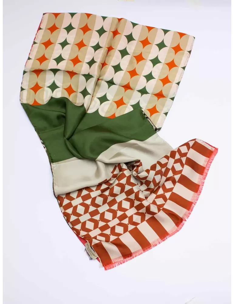 Nicki Colombo | Orange green brown pattern printed pure silk scarf