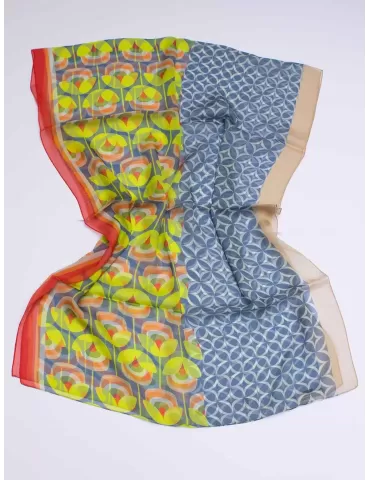 Light blue and lime pattern printed pure silk scarf 2