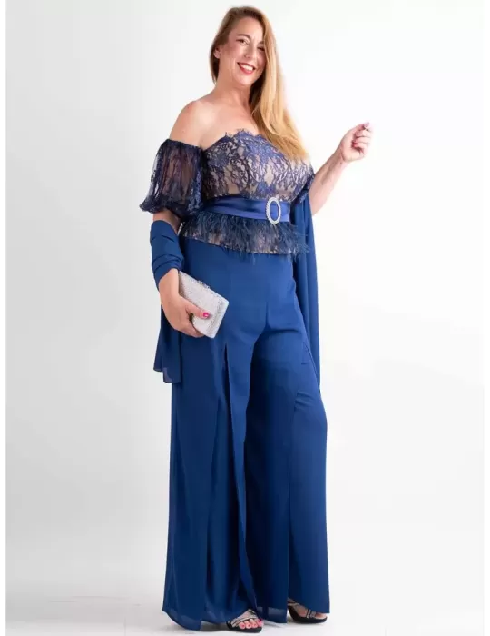 Sonia Pena blue lace bodice and silk palazzo trouser suit