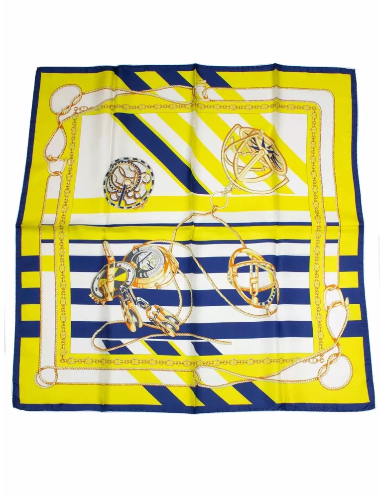 White yellow and blue twill all silk satin foulard scarf White yellow and blue twill all silk satin foulard scarf