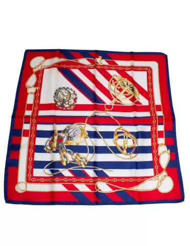 White red and blue twill all silk satin foulard scarf