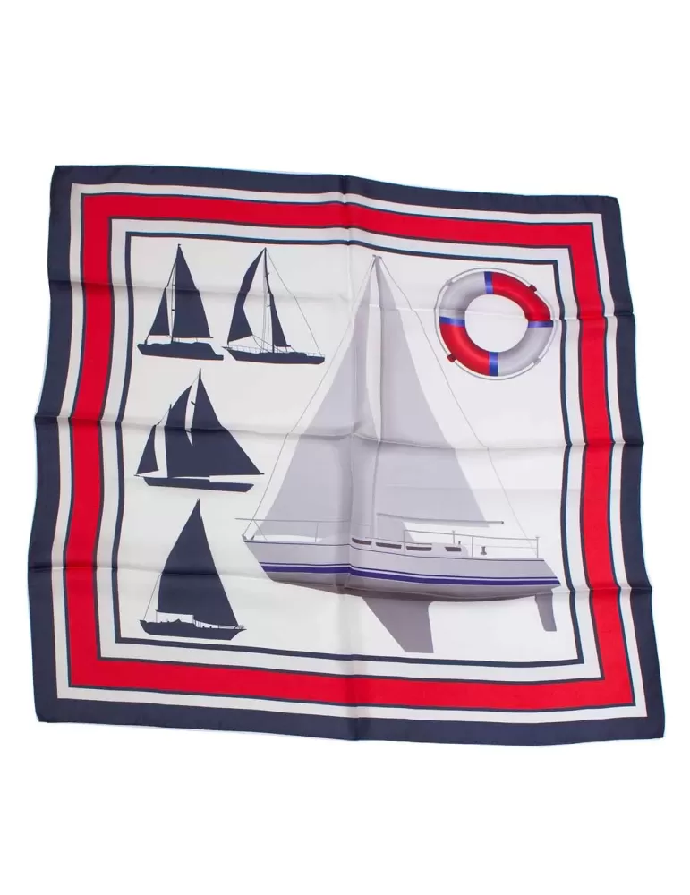 White red and blue twill all silk satin foulard scarf | Tessago Como White red and blue twill all silk satin foulard scarf | Tessago Como