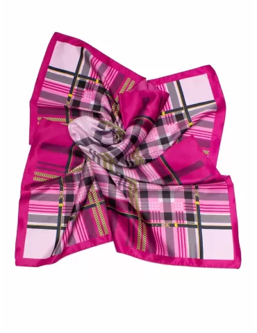 Fuchsia pink black and gold twill silk satin foulard scarf 2