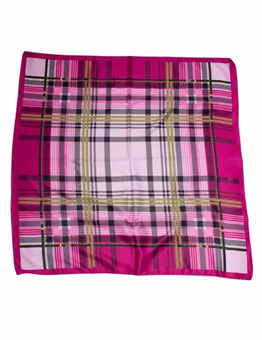 Fuchsia pink black and gold twill silk satin foulard scarf