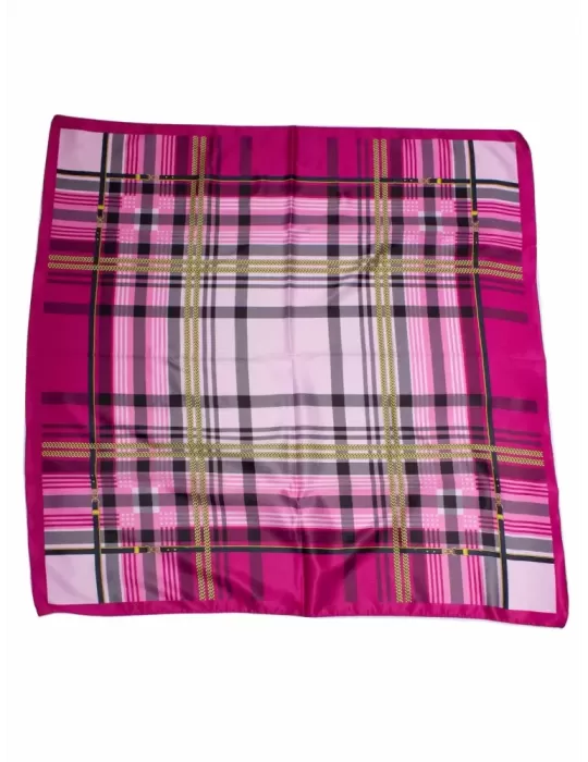 Fuchsia pink black and gold twill silk satin foulard scarf Fuchsia pink black and gold twill silk satin foulard scarf