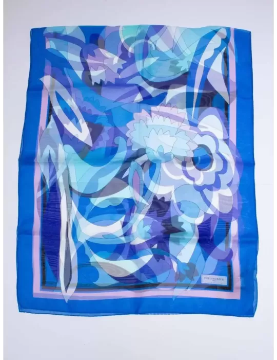 Piero Moretti lilac blue and turquoise printed silk scarf Piero Moretti lilac blue and turquoise printed silk scarf