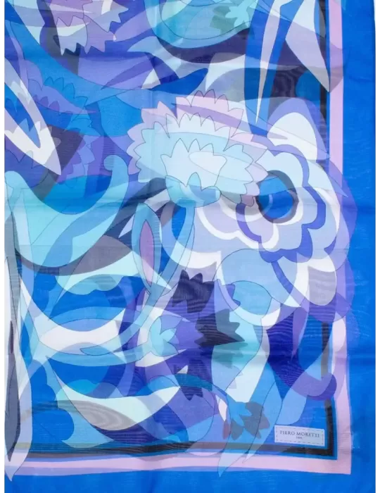 Piero Moretti lilac blue and turquoise printed silk scarf