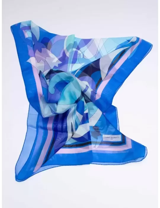 Piero Moretti lilac blue and turquoise printed silk scarf