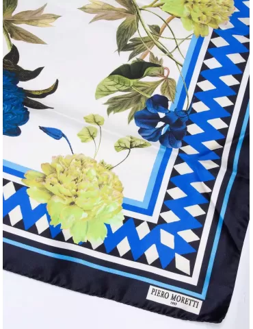 Piero Moretti 2024 | Blue and lime green flowers printed silk scarf 2