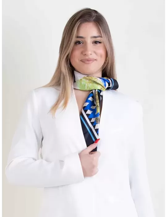Piero Moretti blue and lime green big flowers printed silk scarf