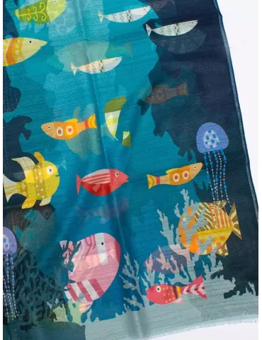 Sciarpa multicolore pastello con disegni pop art mare| Nicki Colombo