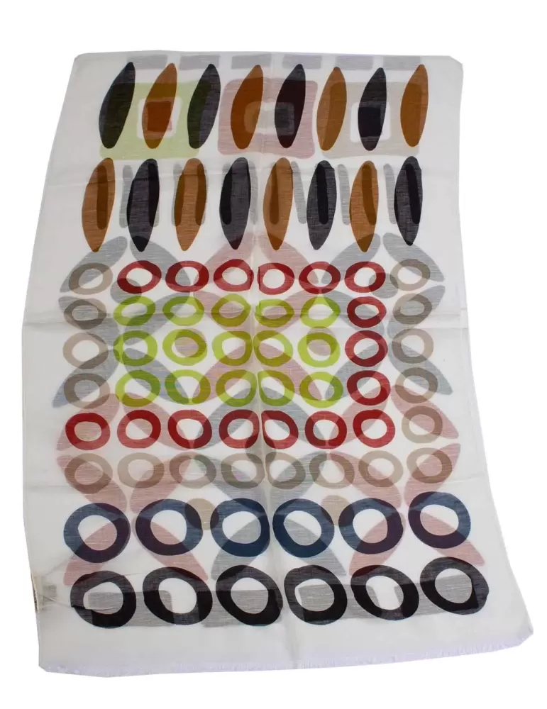 Nicki Colombo white and safari colors printed silk flax scarf