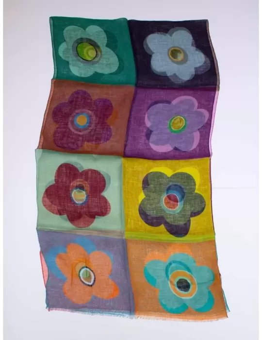 Nicki Colombo 2024 | Sciarpa pashmina puro lino fiori naif Nicki Colombo 2024 | Sciarpa pashmina puro lino fiori naif