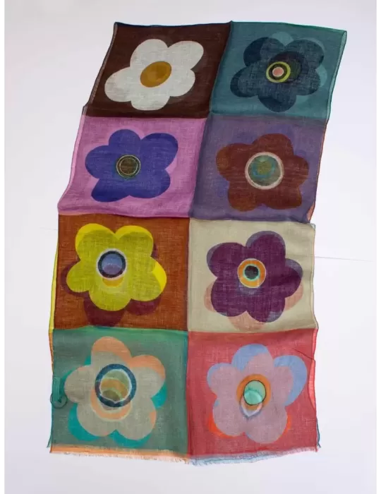 Nicki Colombo 2024 | Sciarpa pashmina puro lino fiori naif