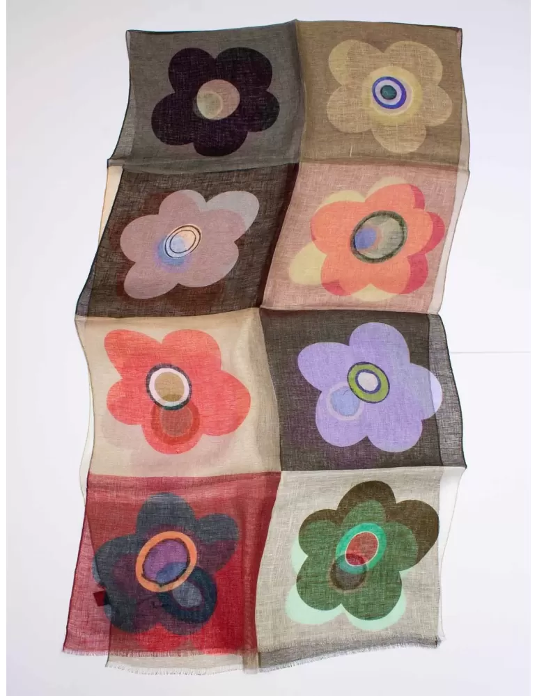 Nicki Colombo | Flowers pattern all flax pashmina scarf Nicki Colombo | Flowers pattern all flax pashmina scarf