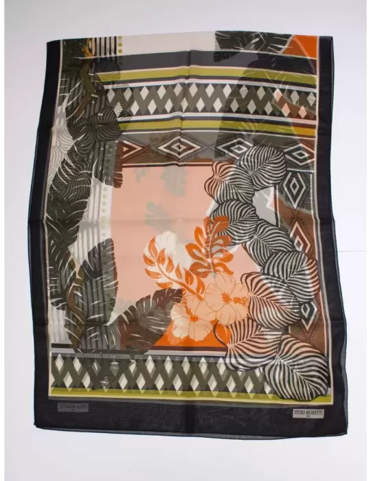 Piero Moretti 2024 | Orange black tropical printed silk scarf shawl