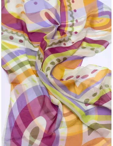 Orange green brown pattern printed pure silk scarf 2