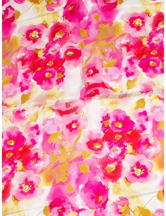 Fuchsia flowers twill all silk satin foulard scarf | Tessago Como