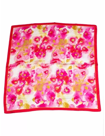 White yellow and blue twill all silk satin foulard scarf
