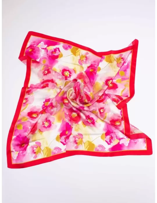 White yellow and blue twill all silk satin foulard scarf