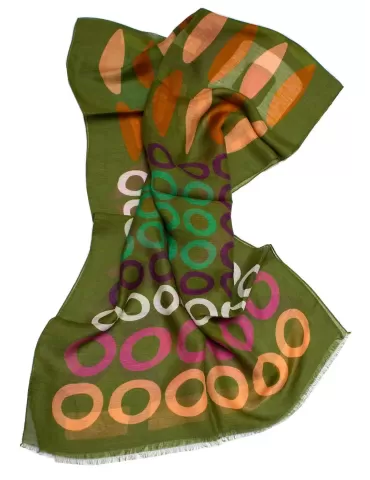 Nicki Colombo green and safari colors printed silk flax scarf 2