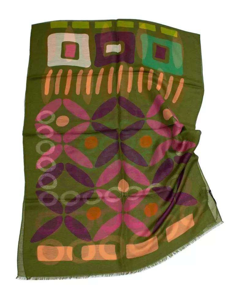 Nicki Colombo | Green and jungle colors printed silk and flax scarf Nicki Colombo | Green and jungle colors printed silk and flax scarf