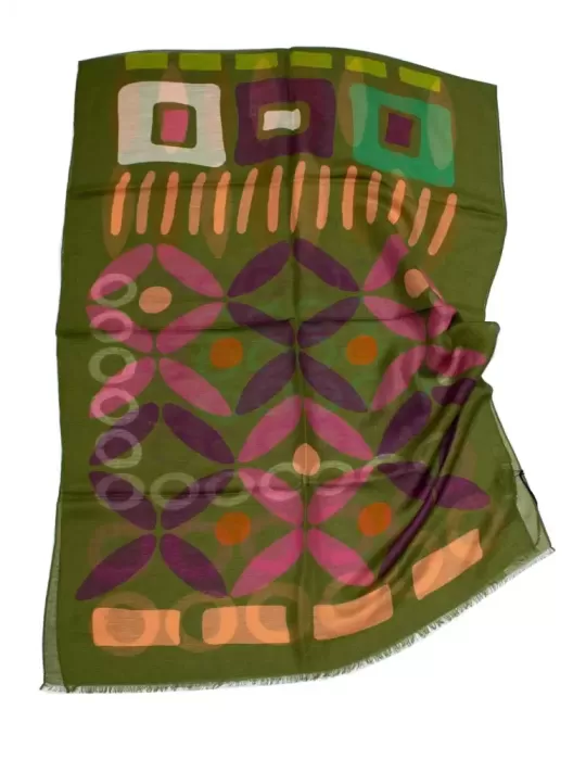 Nicki Colombo green and safari colors printed silk flax scarf Nicki Colombo green and safari colors printed silk flax scarf