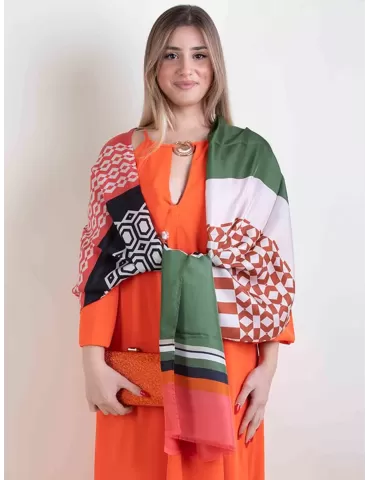 Nicki Colombo 2024 | Sciarpa in raso pura seta arancio e verde 2