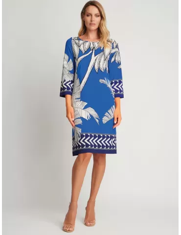 Piero Moretti 2024 | Royal blue and white safari leaves tunic dress