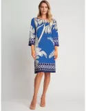 Piero Moretti royal blue and white safari leaves tunic dress