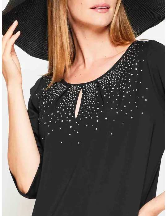 Francesca Mercuriali plus size Black silk sheath dress wt rhinestones