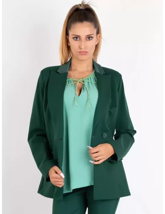 Volpato Italy | Dark green double breast tuxedo jacket also plus size
