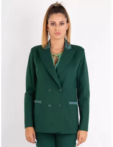 Volpato thick jersey bi-stretch dark green tuxedo jacket
