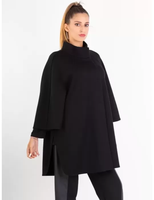 Aldo Colombo Mantella elegante nera jersey di pura lana punto Milano