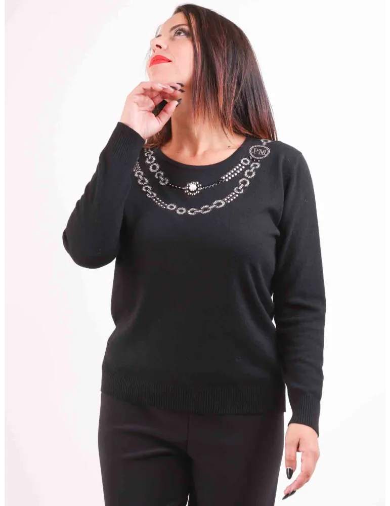 Piero Moretti | Black cashmere wool sweater with rhinestones