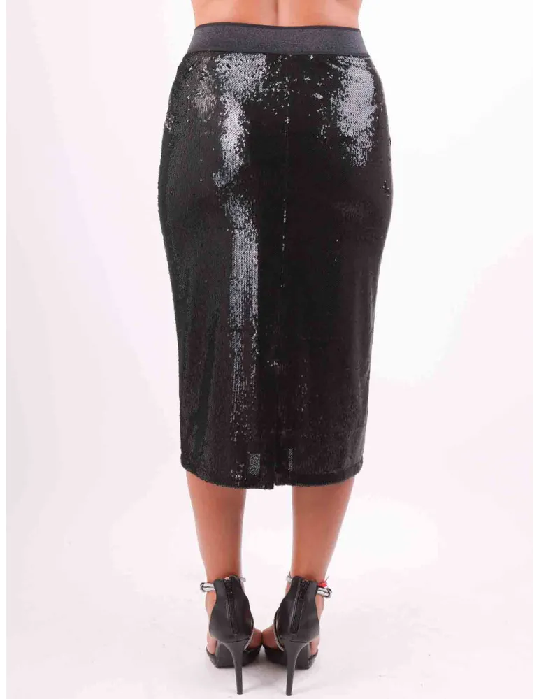Piero Moretti plus size black sequins midi bodycon skirt