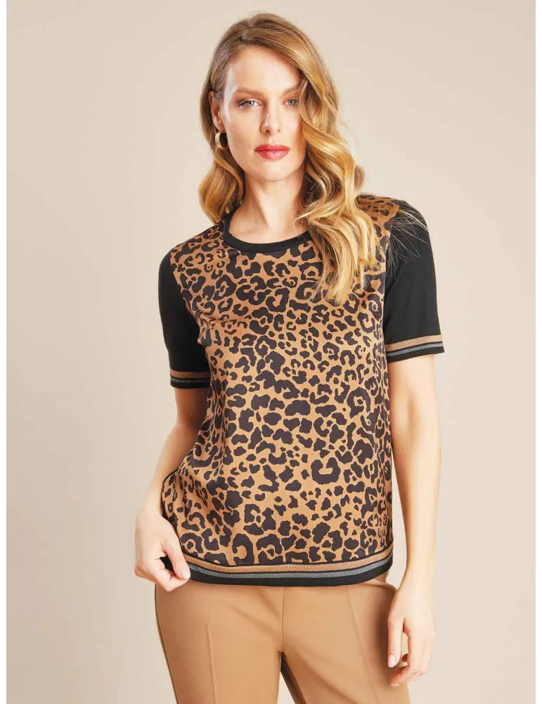 Piero Moretti Black wool and silk animal printed two pieces twinset