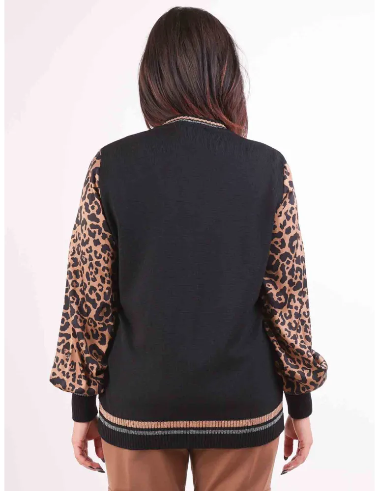 Piero Moretti Black wool and silk animal printed two pieces twinset