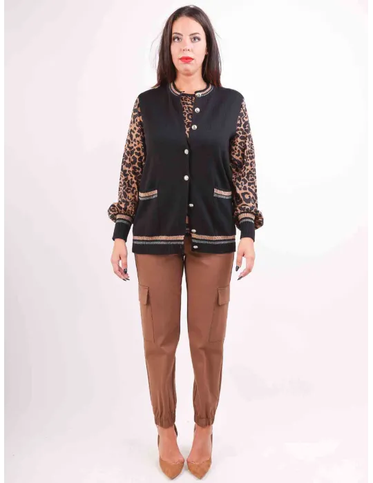 Piero Moretti Black wool and silk animal printed two pieces twinset