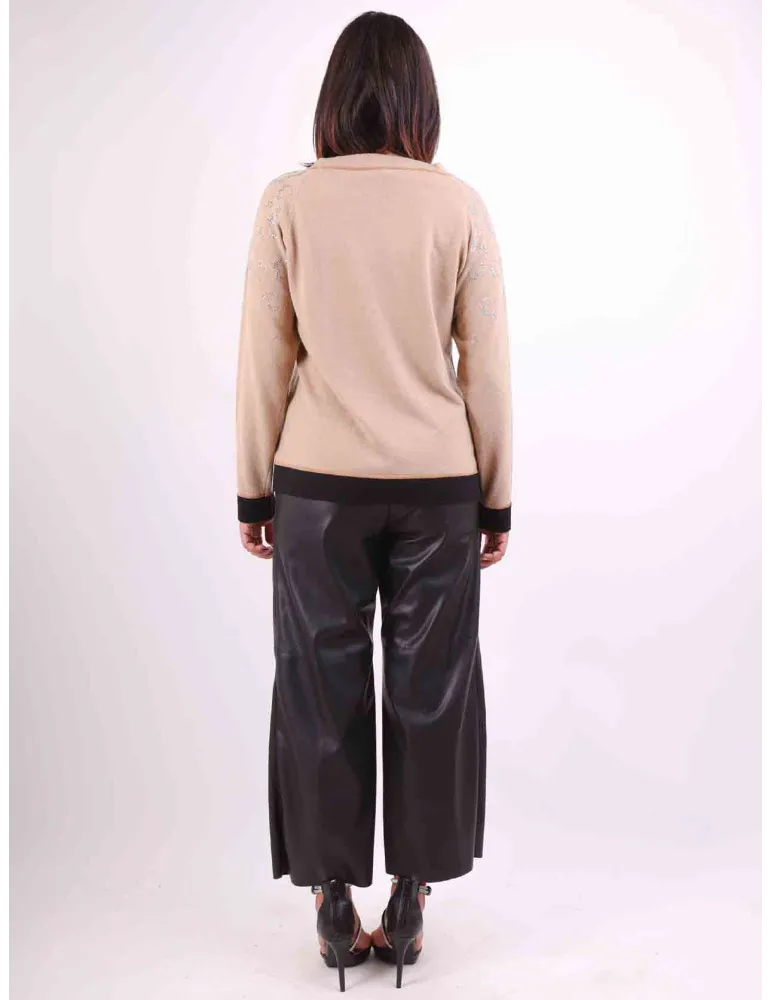 Piero Moretti | Beige wool sweater with rhinestones animal spot design