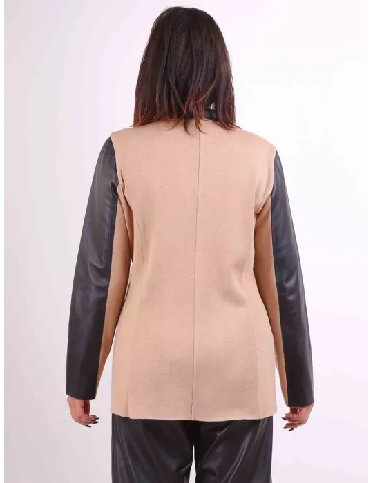 Piero Moretti camel wool male jacket for ladies black leather patchs