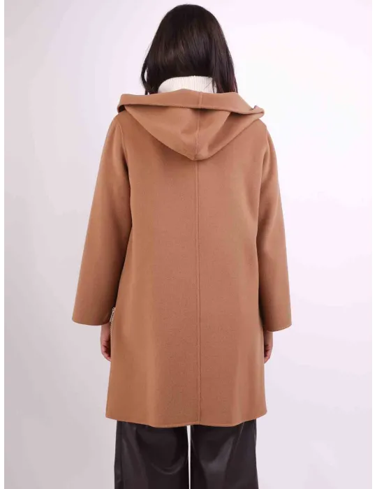 Piero Moretti | Camel wool coat cape hooded coat long zipped jacket