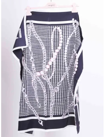 Piero Moretti | Foulard seta pura twill bianco e nero pied-de-poule 2
