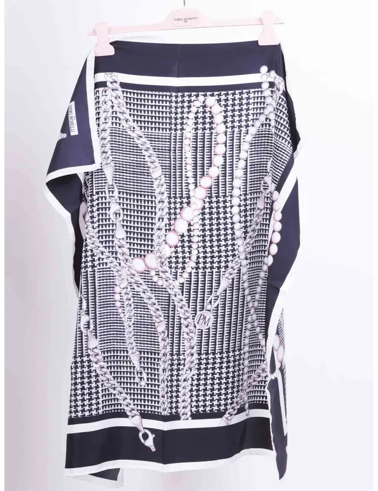 Piero Moretti | Black and white printed twill silk satin foulard scarf