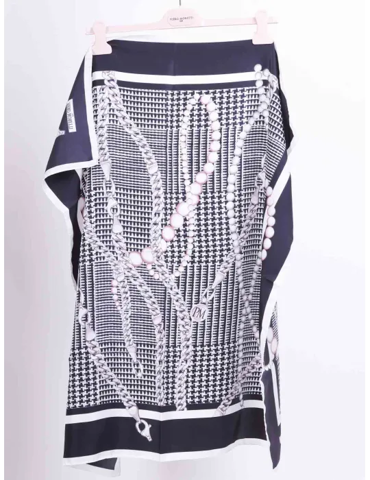 Piero Moretti | Foulard seta pura twill bianco e nero pied-de-poule