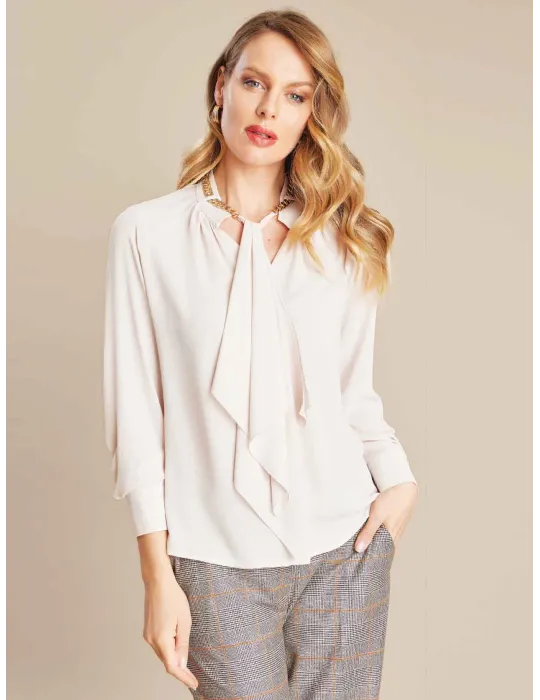 Piero Moretti milky white silk shirt with scarf Piero Moretti milky white silk shirt with scarf