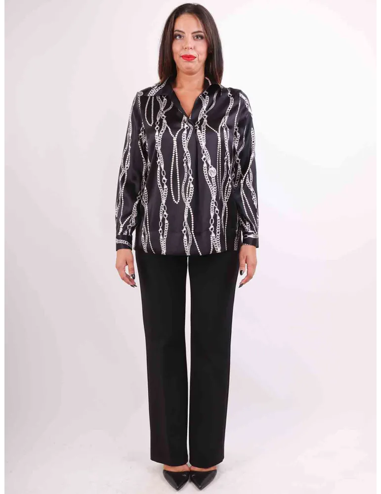 Piero Moretti FW 24-25 | Plus size pure silk printed shirt blouse