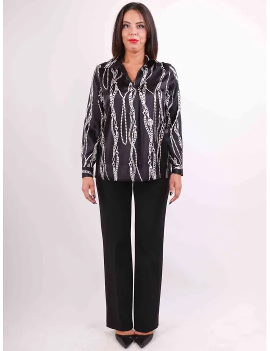 Piero Moretti FW 24-25 | Plus size pure silk printed shirt blouse