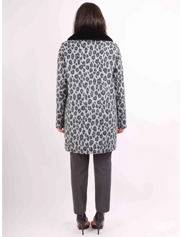 Piero Moretti grey and black animal printed coat with fur