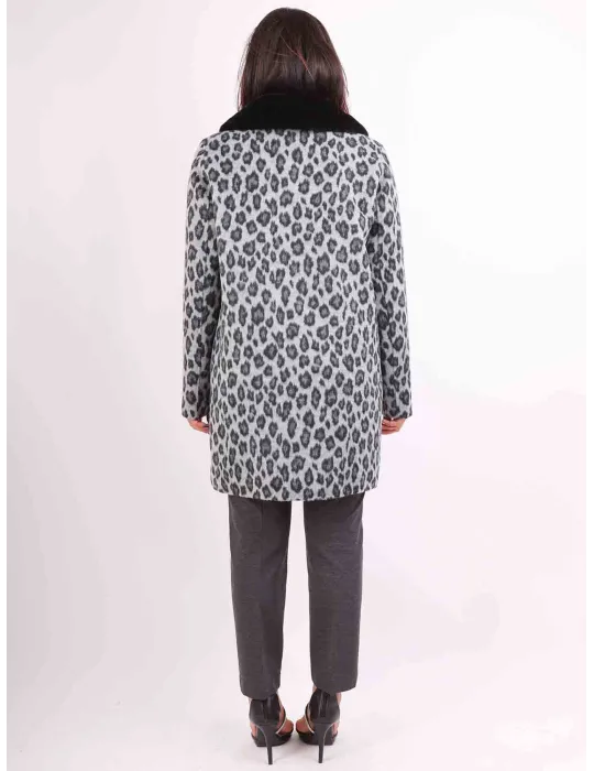 Piero Moretti grey and black animal printed coat fur neck for ladies
